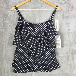 MiracleSuit Polka Dot Dot Tiering Up Tankini Swim Top Black White Beach Size 10